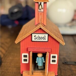 Red Wooden Schoolhouse Decor vintage music box